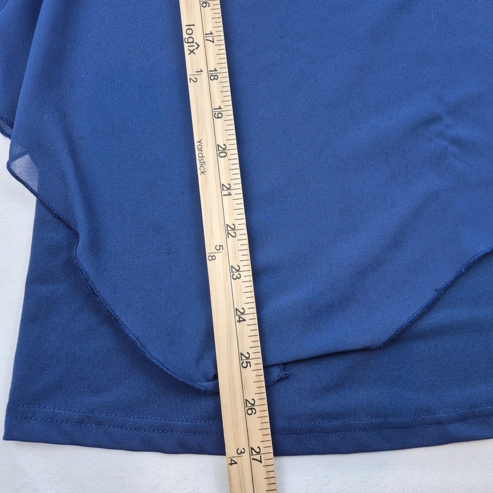 Lotusmile Blouse Women's XL Blue‎ Chiffon Overlay Asymmetrical Flowy Top - Picture 9 of 10